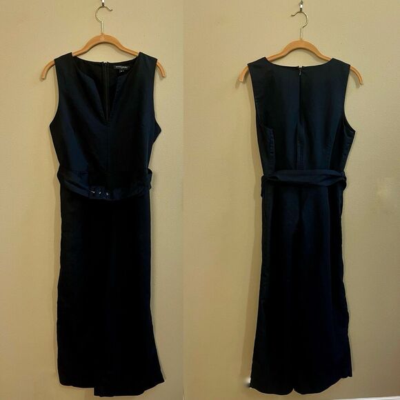 Banana Republic Romper Jumpsuit Black Linen/Cotton Wide Leg Cropped Belted Sz 10 - Picture 1 of 9